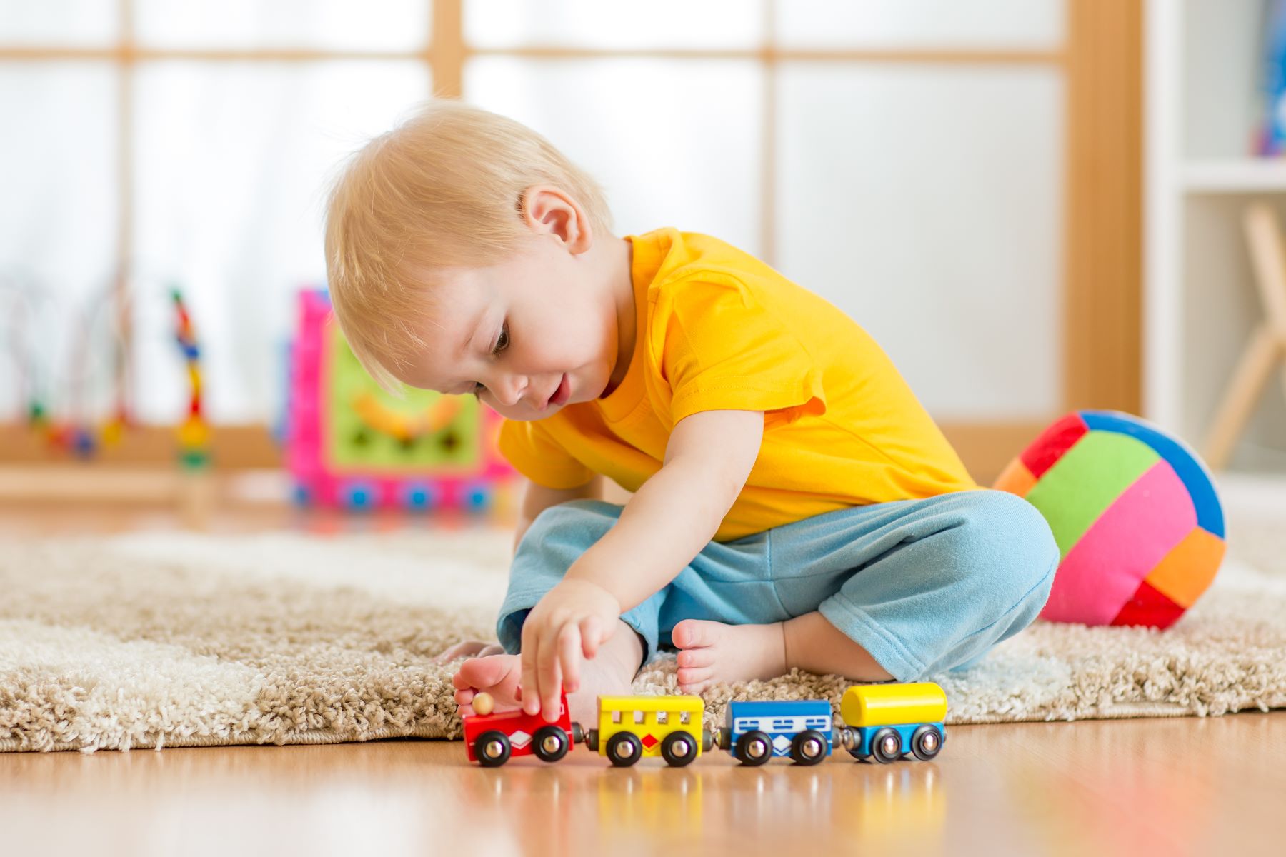 A young child is playing.