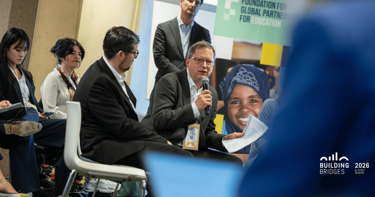 Simon Sommer, CEO of the Jacobs Foundation, at Building Bridges 2026 in Geneva.